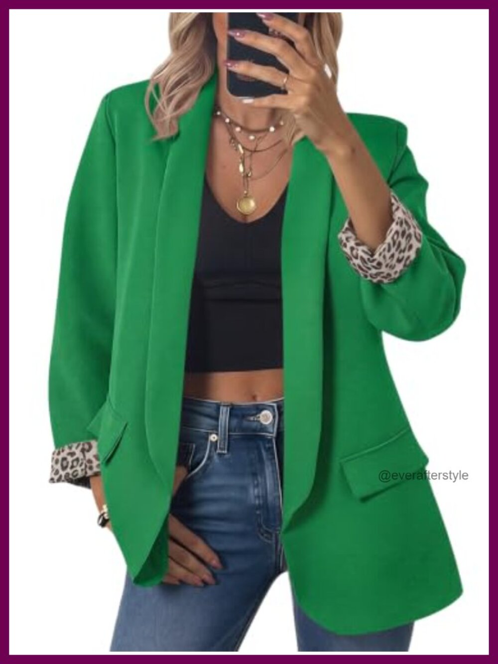 Womens Leopard Lined Shawl Collar Blazer Oversized Business Suit Jacket Open